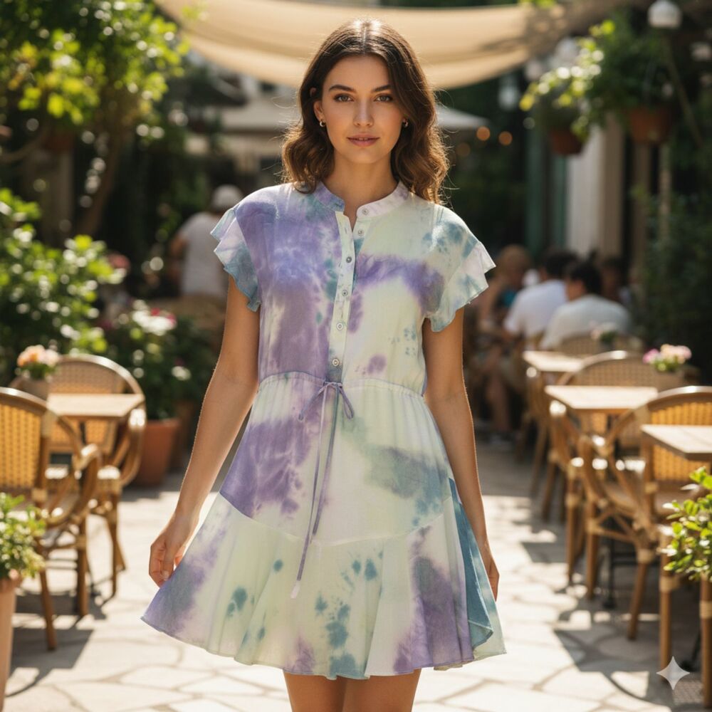Oddy Tie Dye Mini Dress Size Small Flutter Flounce Multicolor NWT